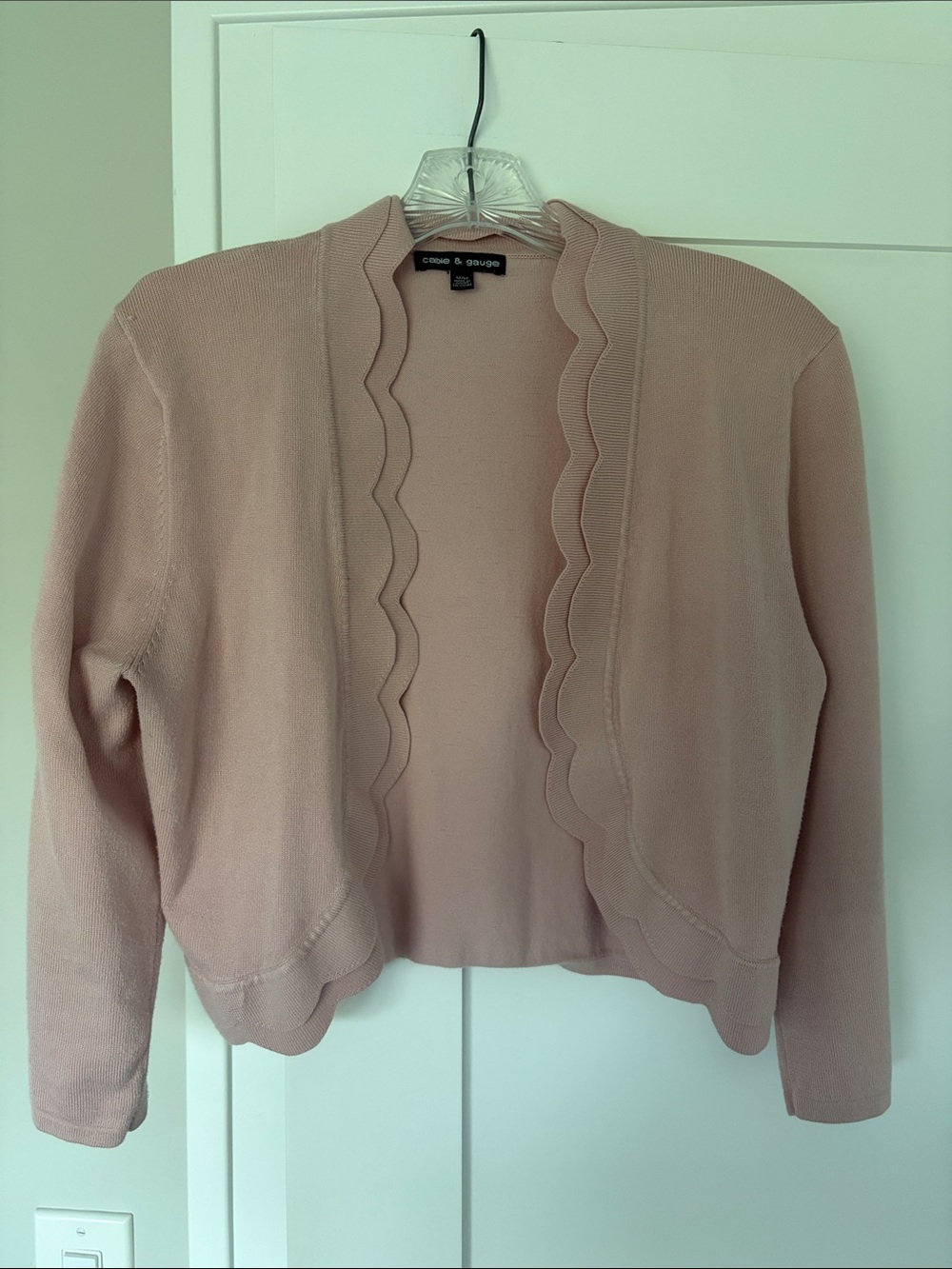 Scallop-Edge Open Cardigan - Blush Pink